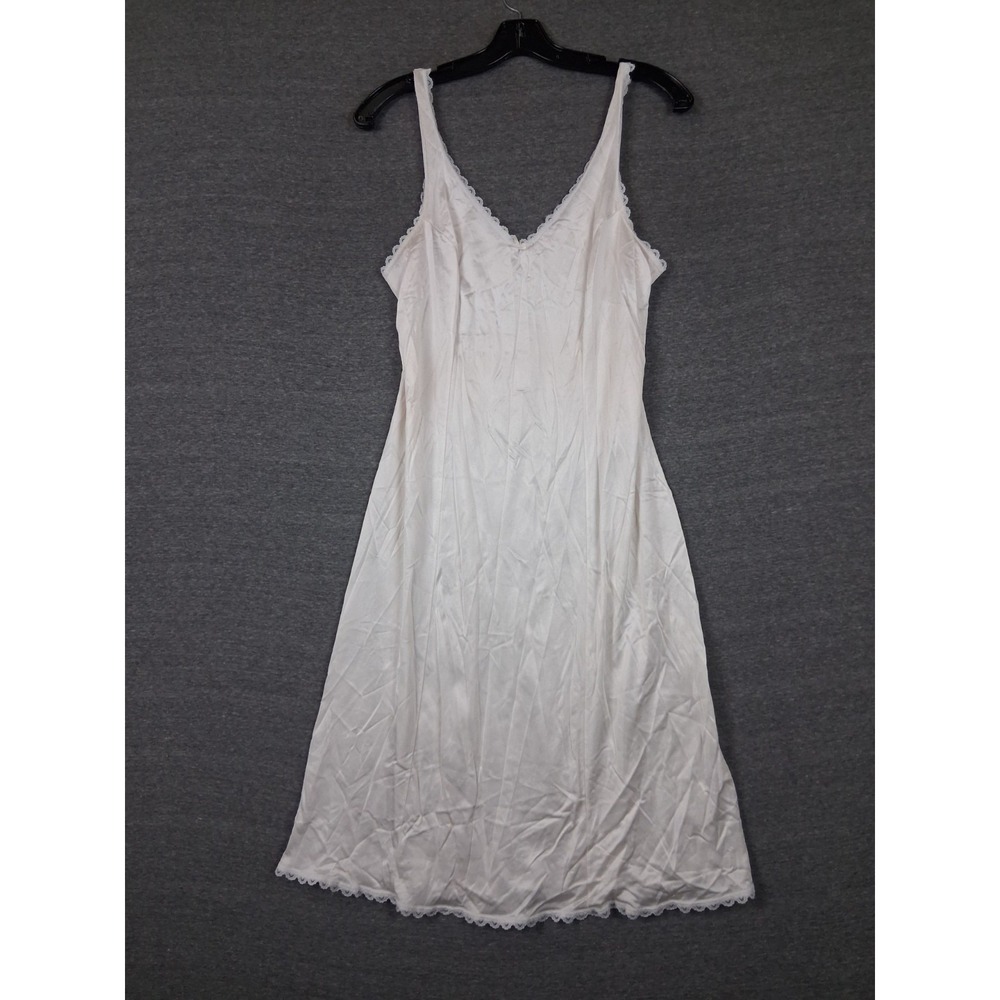 VTG Warners Womens Slip Dress M 36 White Satin Nylon Lace Romantic Feminine